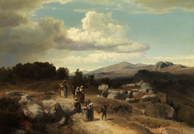 Zondagse wandeling op het Romeinse platteland door Oswald Achenbach