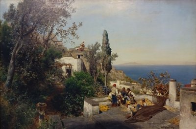 Uitzicht over de baai van Napels door Oswald Achenbach