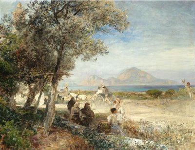 Uitzicht op de Golf van Napels door Oswald Achenbach