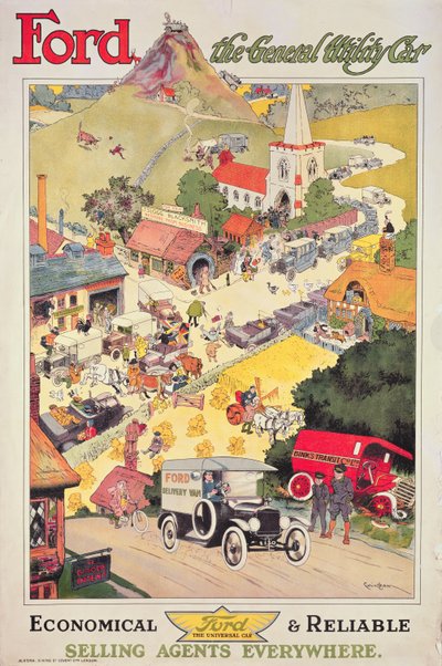 Poster die Ford - De Algemene Nutsauto adverteert, c.1912 door Oswald Hamilton Cuningham