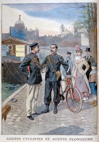 Een fiets- en waterpolitieagent, Parijs, 1900 door Oswaldo Tofani