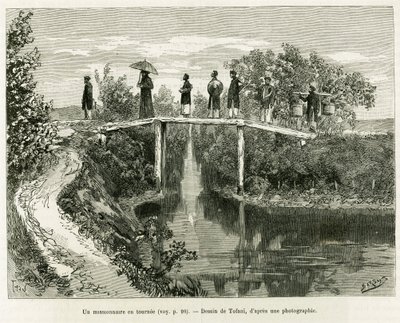 Een missionaris op zijn beurt. Gravure door Tofani, ter illustratie van het verhaal 