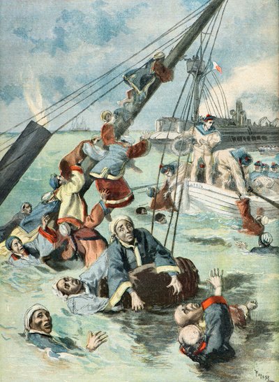 Franse matrozen redden Chinese soldaten van verdrinkingsdood door Oswaldo Tofani