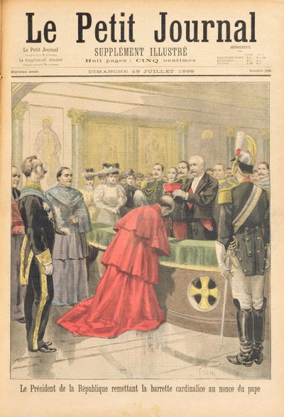 De apostolische nuntius ontvangt de Rode Hoed van de president van de Franse Republiek, uit Le Petit Journal, 19 juli 1896 door Oswaldo Tofani