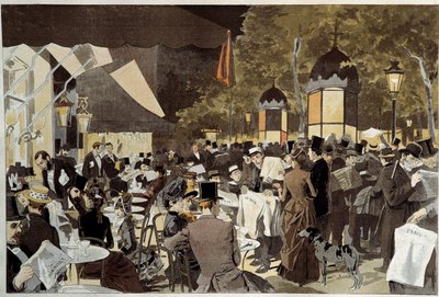 De boulevards op verkiezingsnacht caféterras door Oswaldo Tofani