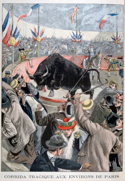 Tragisch stierengevecht ongeluk rond Parijs, 1899 door Oswaldo Tofani
