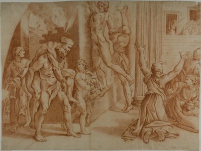 Brand in de Borgo (recto); Lichte schets van de brand in de Borgo (verso) door Ottaviano Dandini