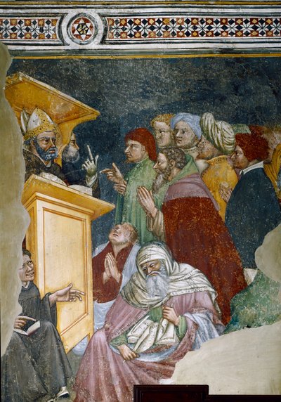 Detail van de prediking van Sint Augustinus door Ottaviano Nelli