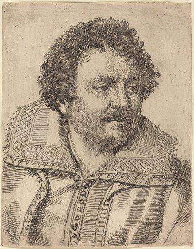 Een man met een snor en sik, naar rechts gericht door Ottavio Leoni