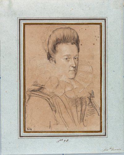 Portret van Eleonore de Medicis (Eleonora de Medici) (1567-1611) Echtgenote van Vincent I van Gonzague, Hertog van Mantua (Vincenzo I Gonzaga, Hertog van Mantua) (1562-1612) Tekening door Ottavio Leoni (1578-1630) Genua, Musei di Strada Nuova, inv 2432 door Ottavio Mario Leoni