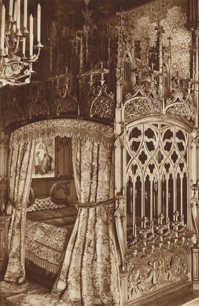 Beiers koningskasteel Neuschwanstein, gotisch bed van de slaapkamer door Otto Ballerstedt