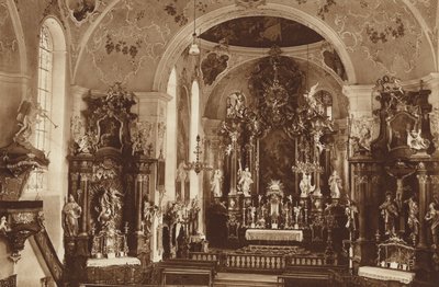 Parochiekerk, Oberammergau, interieur van de kerk door Otto Ballerstedt