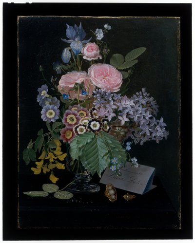 Een stilleven van bloemen in een glazen vaas door Otto Didrik Ottesen