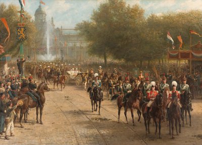 Het Frederiksplein, Amsterdam, tijdens de intocht van koningin Wilhelmina, 5 september 1898 door Otto Eerelman