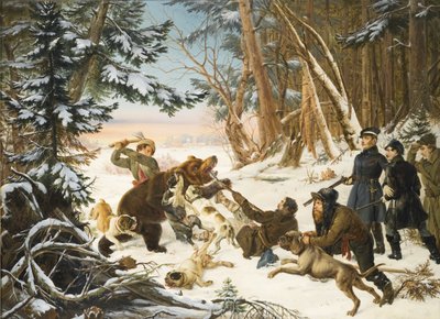 De Tsarevich Alexander Nikolaevich op berenjacht in de buitenwijken van Moskou, 1843 door Otto Grashof