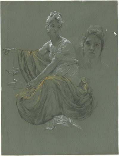 Elegante Jonge Vrouw in Klassieke Draperie door Otto Greiner