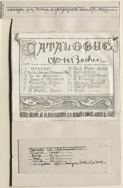 Catalogus van mijn schilderijen bij J. W. Sargents, Cleveland, 17 december 1877, 1877 door Otto H. Bacher