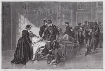 Koning Wilhelm I van Pruisen ontmoet gewonde soldaten in het Palais de Versailles, Frankrijk, Frans-Pruisische Oorlog door Otto Johann Heinrich Heyden