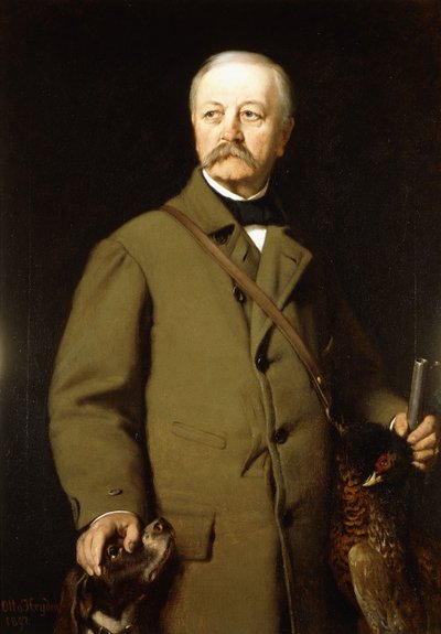 Portret van Otto von Bismarck in Jachtkleding met zijn Hond en een Dode Fazant door Otto Johann Heinrich Heyden