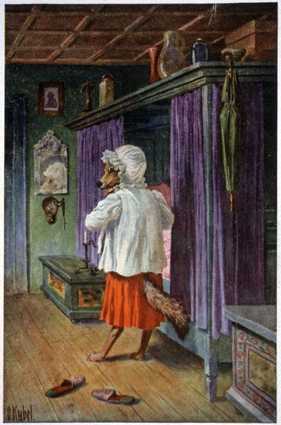 De wolf vermomt zich als grootmoeder, c.1910 door Otto Kubel