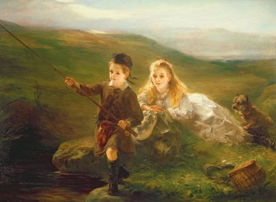 Twee kinderen vissen in Schotland door Otto Leyde