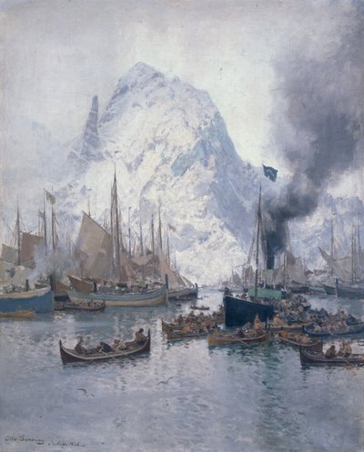 Aankomst van Agnsilddamperen, Svolvaer door Otto Ludvig Sinding