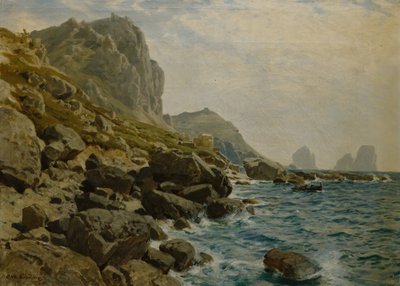Dramatisch kustlandschap met boot door Otto Ludvig Sinding