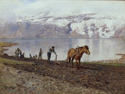 Ploegen met paarden door Otto Ludvig Sinding