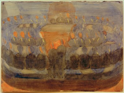 Voorbereiding (devotie in de eetzaal). Studie (compositie) door Otto Meyer Amden