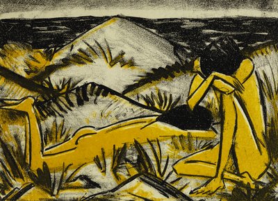 Duinen Eén Zittend en Meisje Liggend door Otto Mueller