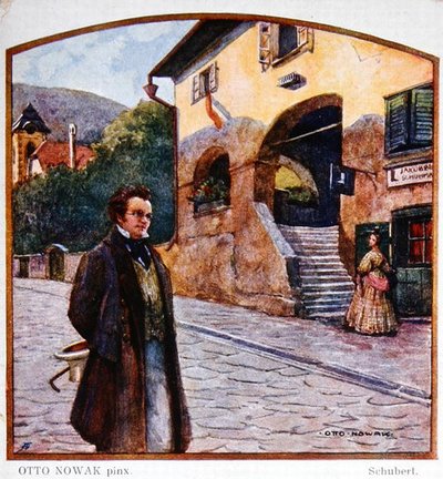 Franz Peter Schubert (1787-1828) voor het huis van de schoenmaker, c.1910 door Otto Robert Nowak