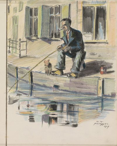 Vissende man aan een gracht te Maarssen door Otto Verhagen (I)