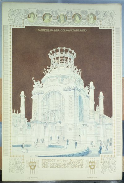 Academie voor Schone Kunsten, Wenen, ontwerp voor de Erehal door Otto Wagner
