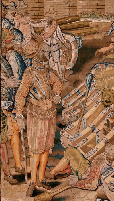 Vlaamse wandtapijt. Serie Triomfen en veldslagen van Aartshertog Albert. Aanval op de stad Calais. Tweede wandtapijt in de serie. Model Otto van Veen en Hans I Snellinck. Fabriek Martin Reynbouts, Brussel. door Otto van Veen