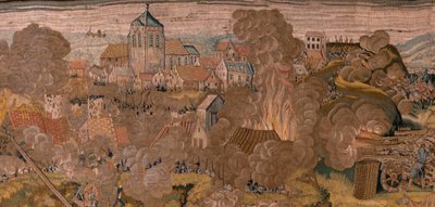 Triomfen en veldslagen van aartshertog Albert. Nachtelijke aanval op Ardres of verovering van de lage stad Ardres. Derde wandtapijt in de serie. door Otto van Veen