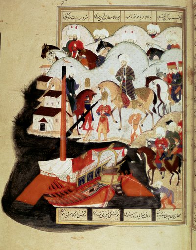 Sultan Murad III (1574-1595) bezoekt de haven van Constantinopel door Ottoman School