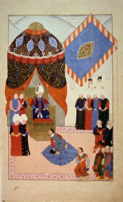Ottomaanse Rijk: Sultan Soliman I de Prachtige (1520-1566) omringd door hofdames. Miniatuur uit 