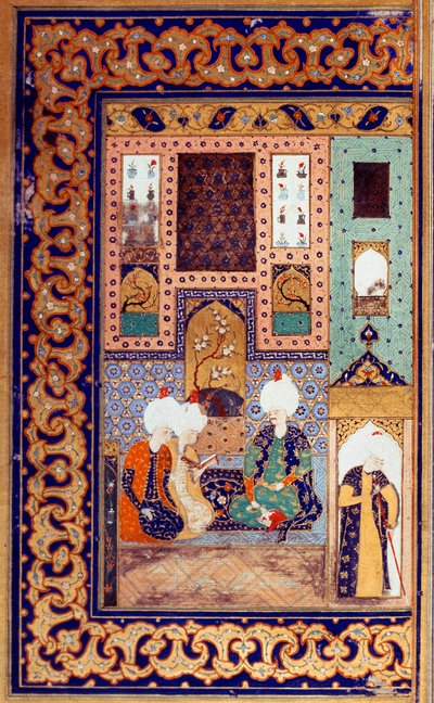 Ottomaanse Rijk: voorstelling van Sultan Selim I genaamd de Verschrikkelijke (1470-1520) vergezeld door twee van zijn onderdanen. Miniatuur uit de 