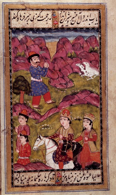 Ottomaanse kunst: paardrijden van een prins. Turkse manuscriptpagina. 16e eeuw. Privécollectie door Ottoman School