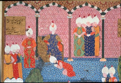 Portret van Suleyman I de Prachtige (1494-1566), sultan van het Ottomaanse Rijk, omringd door zijn hofhouding door Ottoman School