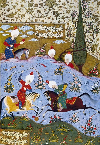 Prins die polo speelt, illustratie uit Divan-i Nevai, verzamelde gedichten door Ali Sir Nevai door Ottoman School