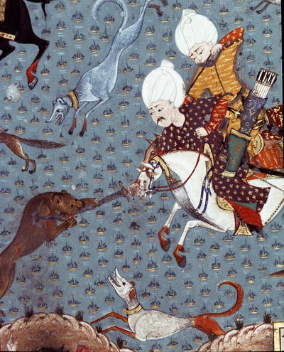 Voorstelling van de hovelingen van sultan Murad II (Murat) (1404-1451) die de ree jagen (detail) door Ottoman School