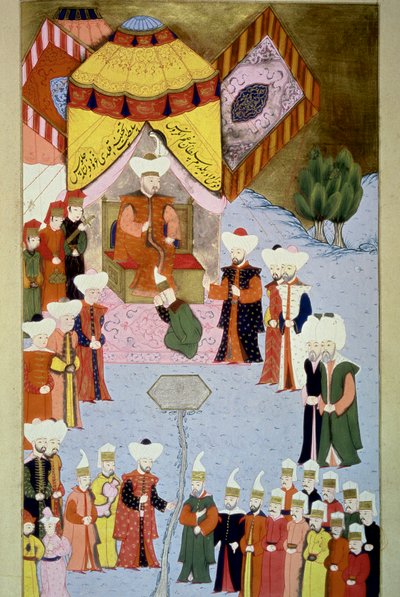 Sultan Bayezid I (1360-ca. 1402) heeft zijn Miniatuur Hof uit 