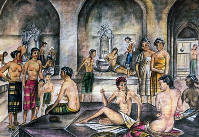 Turks bad, aquarel, Ottomaanse beschaving door Ottoman School