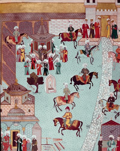 Zicht op de kerk van St. Irene, de poort van het Serail en het paleis van de sultans in Constantinopel door Ottoman School