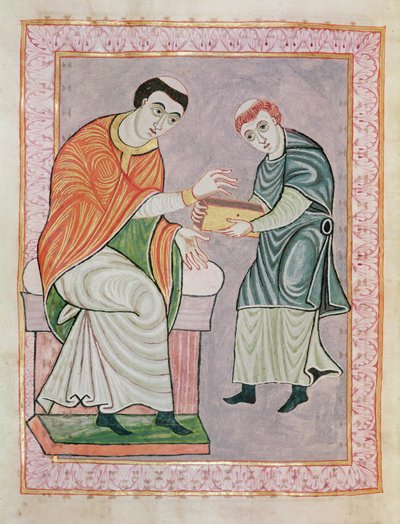 De schrijver Anno voor Gero, uit de Gero Codex, c.969 door Ottonian