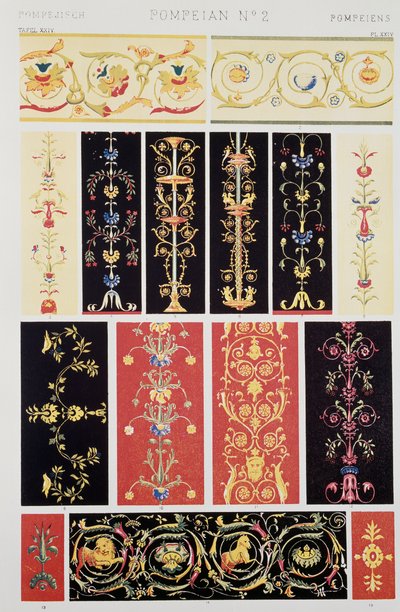 Pompeiaanse stijl decoratie, Plaat XXV uit Grammatica van Ornament, door Owen Jones (1809-1874), Londen door Owen Jones