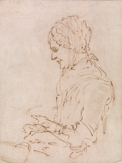 Studie van de moeder van de kunstenaar die naait door Ozias Humphry