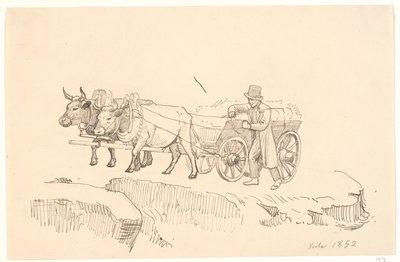 Een boer die naast zijn ossenkar loopt door P.C. Skovgaard