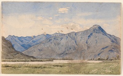 Italiaans landschap met een rivier en bergen door P.C. Skovgaard